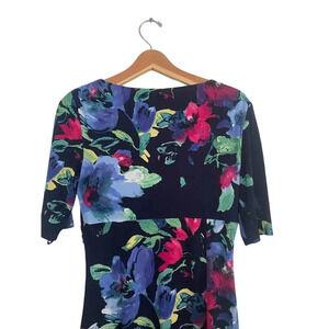 Lauren Ralph Women's Multicolor Floral Short Sleeve V-Neck Midi Dress Size 8